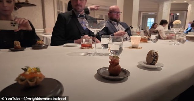 To start, each diner is served three small bites before the main event begins