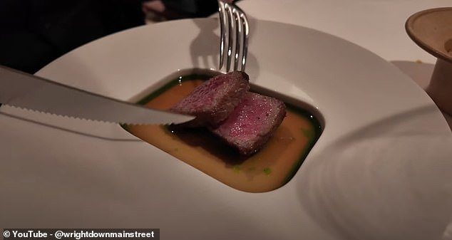 While Kristen finished her savory main courses, her two friends got their final meat dish, which consisted of two perfectly cooked slices of Japanese Wagyu beef.