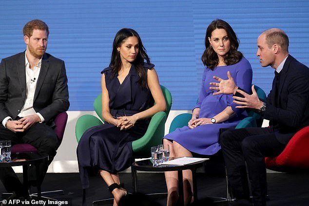 The so-called 'Fab Four''s first public appearance in 2018 looked awkward.  Harry's expression as he stood next to William and Kate quickly changed from playfulness to suspicion and something akin to resentment