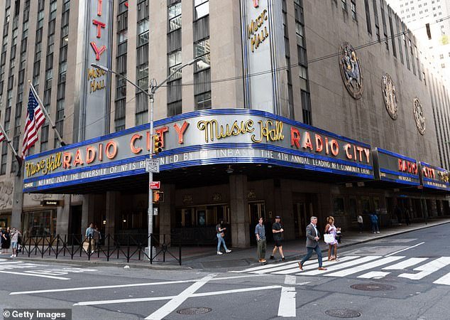 Former Presidents Barack Obama and Bill Clinton will join President Joe Biden on stage at Radio City Music Hall in New York City (pictured) for a discussion moderated by CBS Late Show host Stephen Colbert