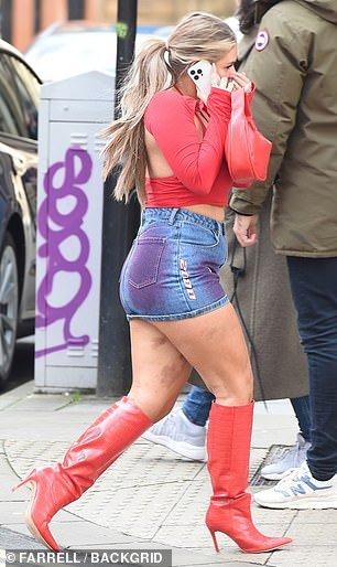 Liberty wore the same red crop top and mini skirt she had worn to the Boohoo event
