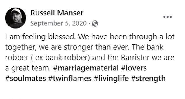 “I feel blessed,” Manser wrote in September 2020 with a photo of the couple