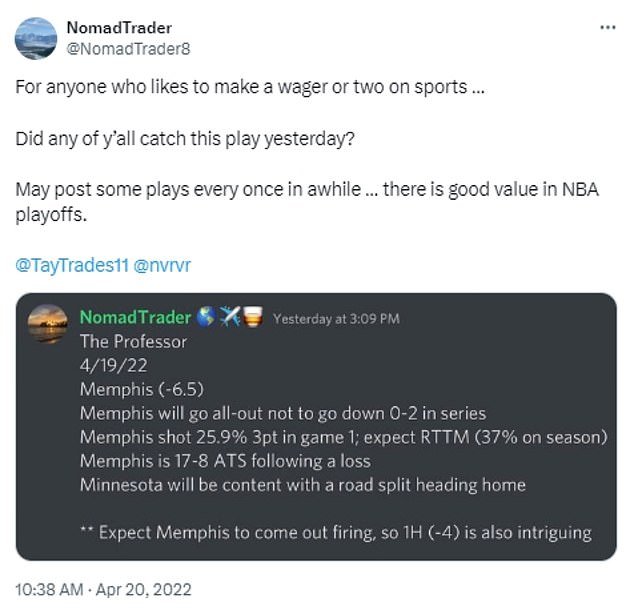 Porter's @TayTrades11 account was included in this post, which the player subsequently 'liked' online