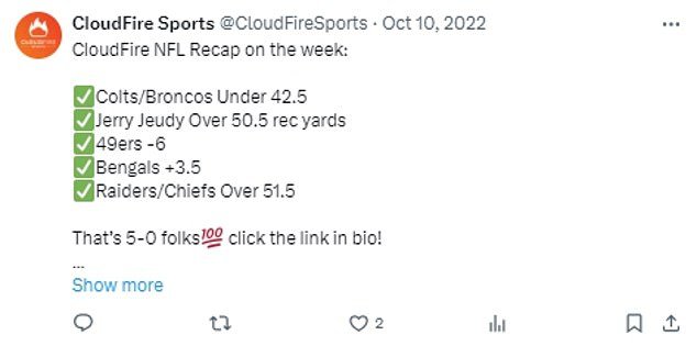 Porter's @TayTrades11 account also regularly likes other posts about sports gambling, like this one