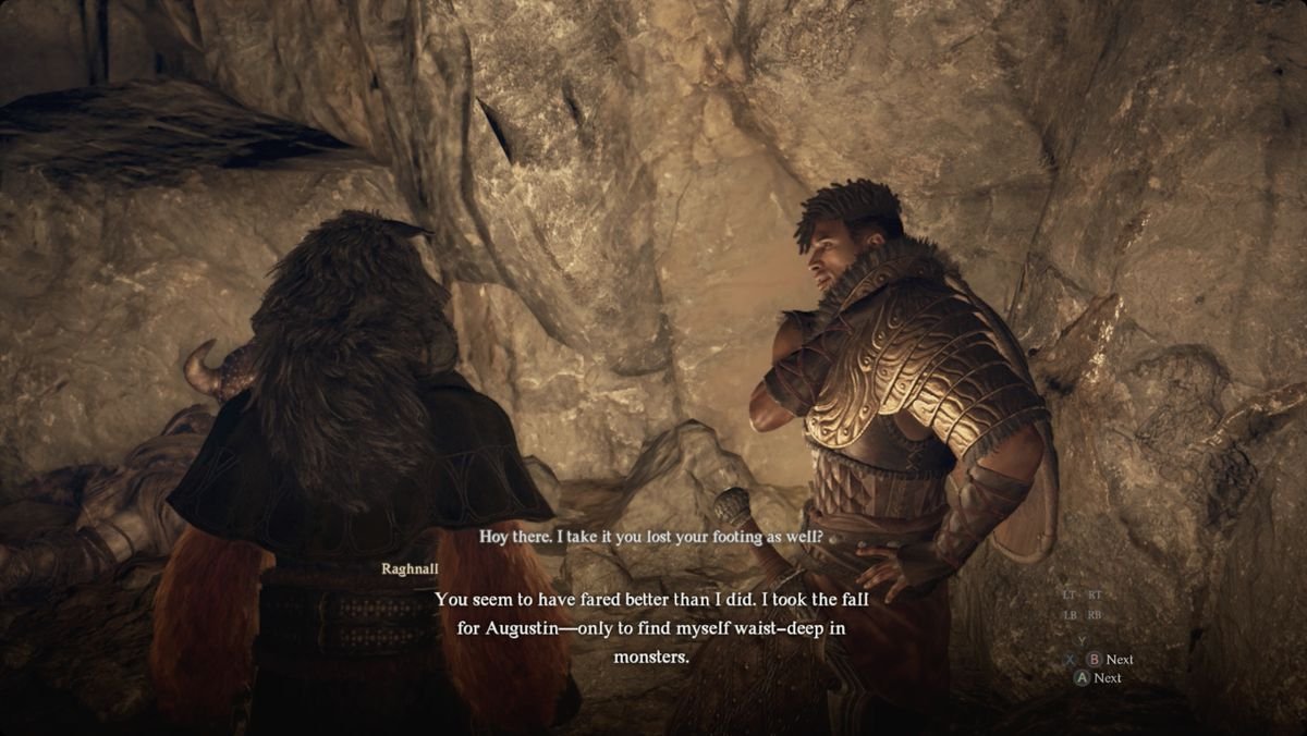 Dragon's Dogma 2 Raghnall and the Arisen in Guerco Cavern