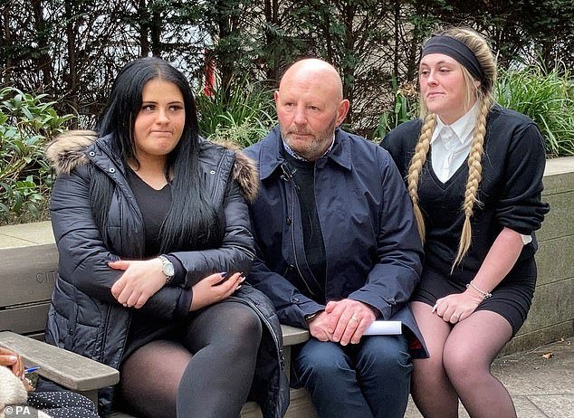 Maria Rawlings' family (left to right) daughter Charlee, father Tony Rawlings and daughter Katie outside the Old Bailey