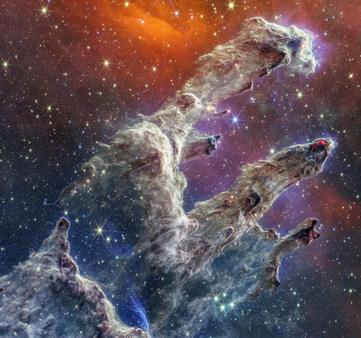 A composite of the Pillars of Creation taken by NASA's James Webb Space Telescope