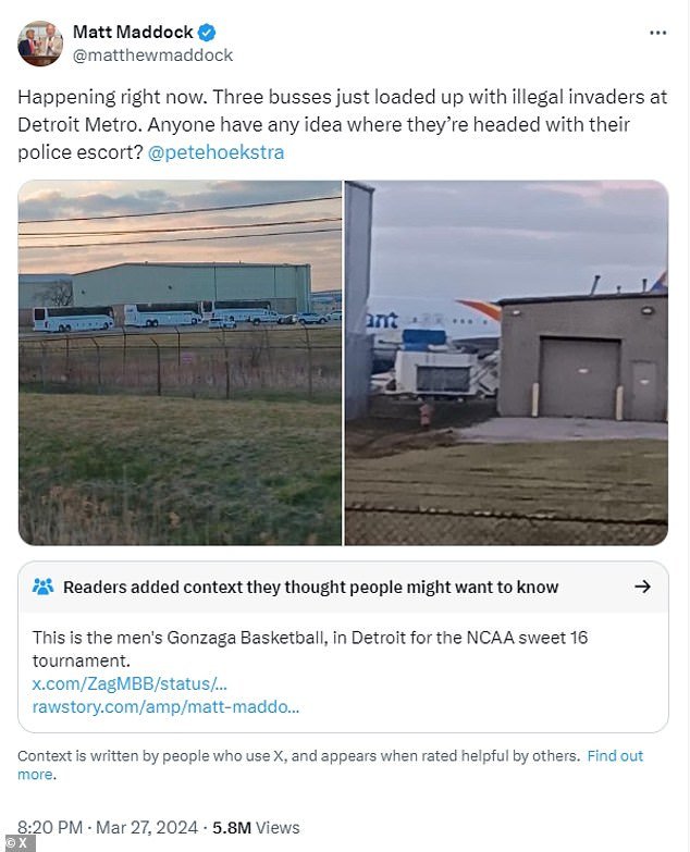 Maddock shared photos of the team buses at Detroit Metro Airport and claimed they were full of 