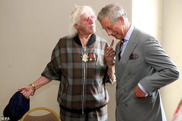 For decades, Savile secretly prayed for hundreds of people of both sexes, including many children, while he was also a valued friend of, among others, King Charles, then Prince of Wales (photo 2002)