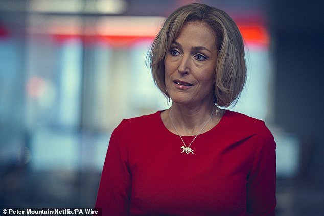 Gillian Anderson as Emily Maitlis in Scoop.  Maitlis herself executive produces her own version of events with Amazon Prime Video