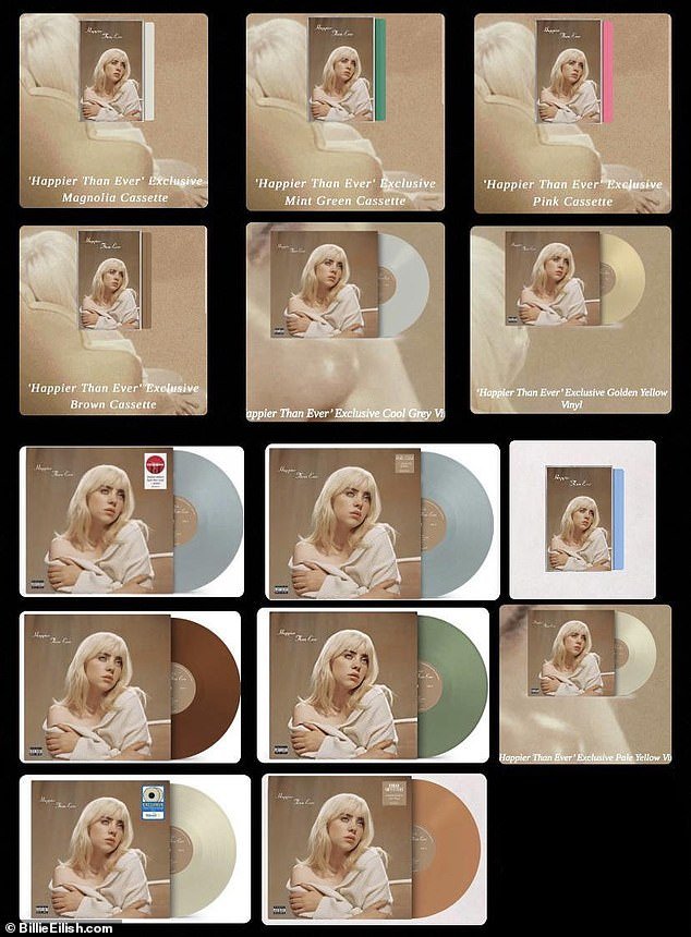 The Bad Guy singer is not exempt from this practice, as her latest studio album, Happier Than Ever, was available in eight different vinyl variations.  However, the variants were 