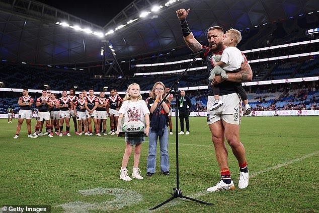 Gallen somehow missed the much-publicized celebration of the Roosters prop's 300th, which was central to last week's match against Souths (pictured)