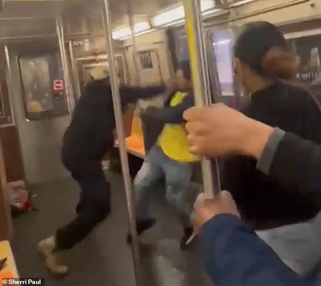 A harrowing video reveals the moments leading up to a New York City subway shooting where the agitator accuses another man of being a 'migrant who beats up cops' in a heated argument