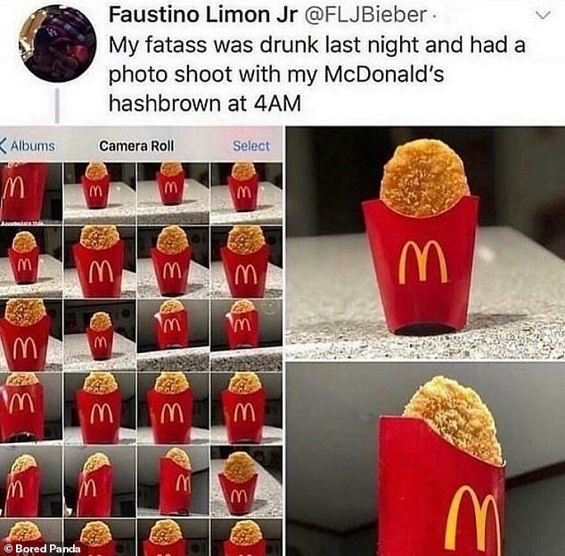 Another man, from the US, did a photo shoot with his chicken nugget at 4am