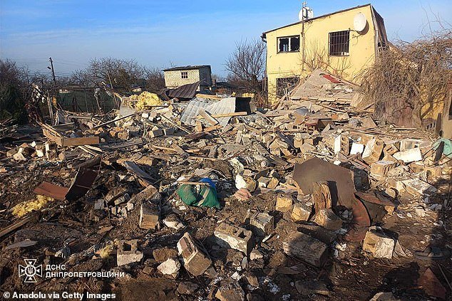 A view of the damage after Russian shelling in Kamiansk, Dnipropetrovsk Oblast, Ukraine on March 29, 2024
