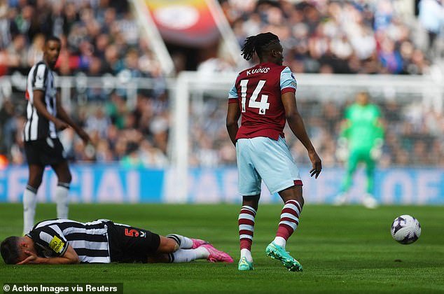 Fabian Schar gave away the free-kick for West Ham's second goal before leaving his face on the ground