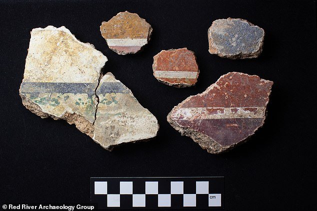 Remains show that the Roman villa was richly decorated with painted plaster and mosaics of floral motifs