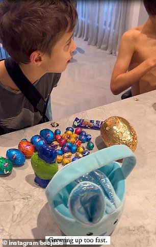 She showed off their chocolate collections as she said in a sweet caption that they 'grew up too fast'