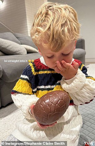 The fitness influencer shared adorable photos of Harvey hiding in his chocolate Easter eggs