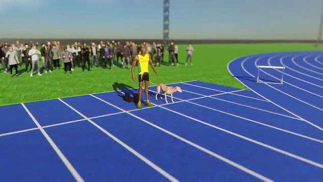 Bolt took on a greyhound in a dazzling computer-generated simulation