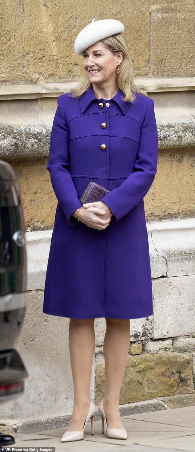 The royal opted for a vibrant violet fitted blazer jacket, which showed off her refined slim figure