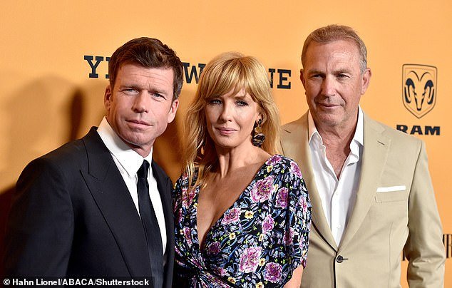 Sheridan and Costner pictured with Yellowstone co-star Kelly Reilly in 2018