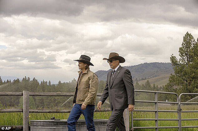 Costner and co-star Luke Grimes in an episode of Yellowstone