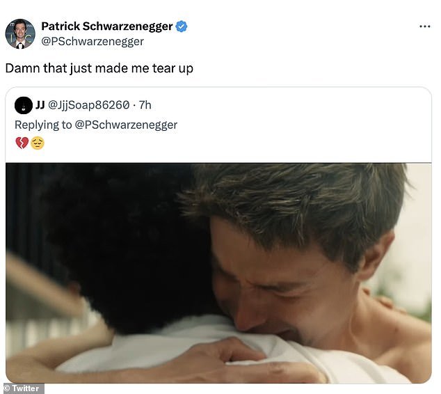 In response to one of his followers who shared a photo from the show showing Patrick and Chance's characters hugging, Patrick admitted, 