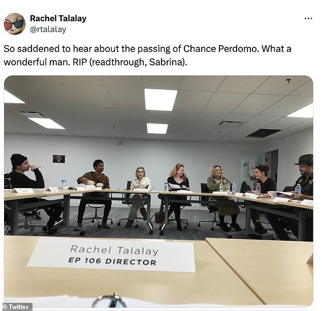 Filmmaker Rachel Talalay, who directed an episode of Sabrina, shared a clip of the table read, writing, “So saddened to hear about the passing of Chance Perdomo.  What a wonderful person