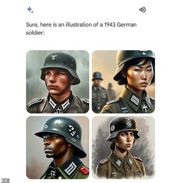 Google's Gemini AI generates images of black and Asian Nazi soldiers.