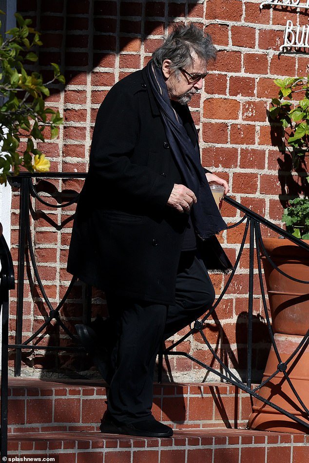 Pacino was spotted entering a Beverly Hills office building on Tuesday wearing mostly black