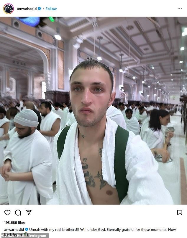 The younger brother of supermodels Bella and Gigi Hadid, Anwar, revealed he went on a pilgrimage to Islam's holiest city, Mecca, to mark Ramadan.