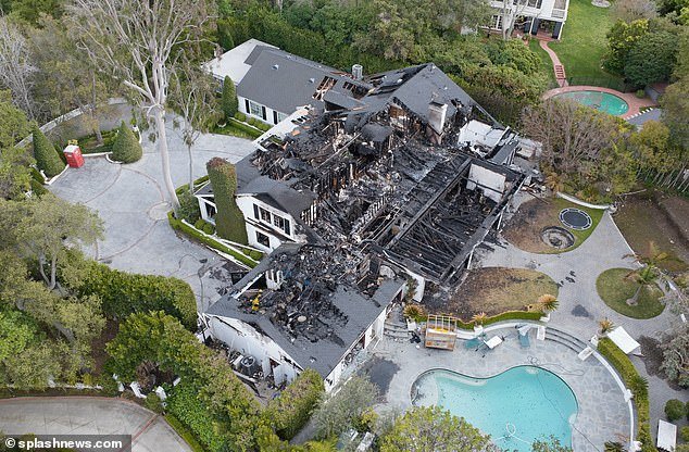 The shocking damage to Cara Delevingne's Los Angeles home has been revealed in new aerial footage after the property was engulfed in a fire