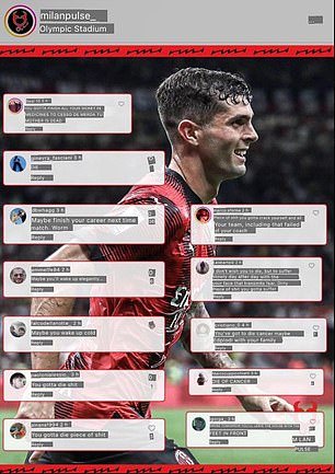 The distasteful comments from fans were posted as a comment on Pulisic's Instagram post