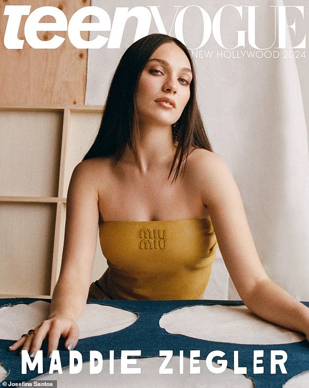 Maddie Ziegler looked radiant and youthful as she graced the cover of the Teen Vogue New Hollywood issue.  The Dance Moms star smoldered for the camera as she rocked a mustard-colored Miu Miu strapless top with a long matching skirt