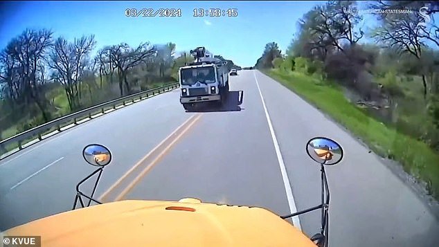Footage of the collision shows the bus driver attempting to enter the emergency lane of the highway as the large truck speeds towards it