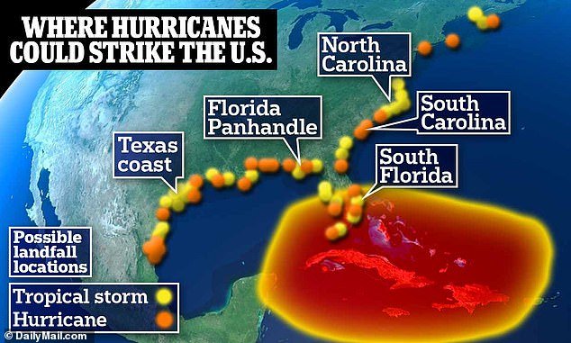 The United States is gearing up for a 'blockbuster' hurricane season, with the possibility of 25 named storms, 12 hurricanes and up to seven major hurricanes this year