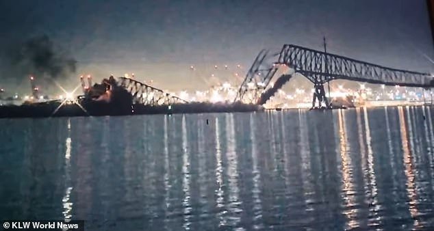 Stunning footage shows the moment the ship plowed into Baltimore's Francis Scott Key Bridge, sending the colossal steel structure plunging into the Patapsco River.