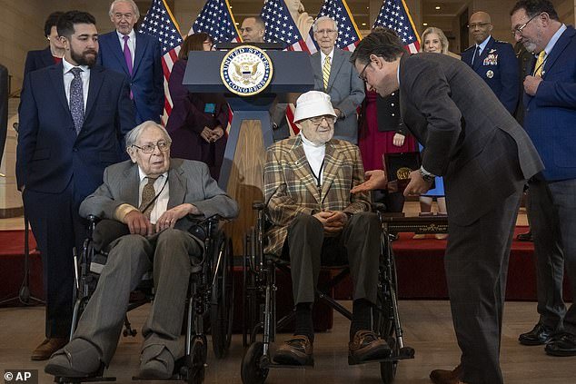 Speaker Mike Johnson presents Ghost Army members with the Congressional Gold Medal