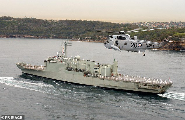 The diggers received the AASM after providing humanitarian aid and ammunition transport to East Timor in 2000 as crew members of HMAS Manoora (pictured)