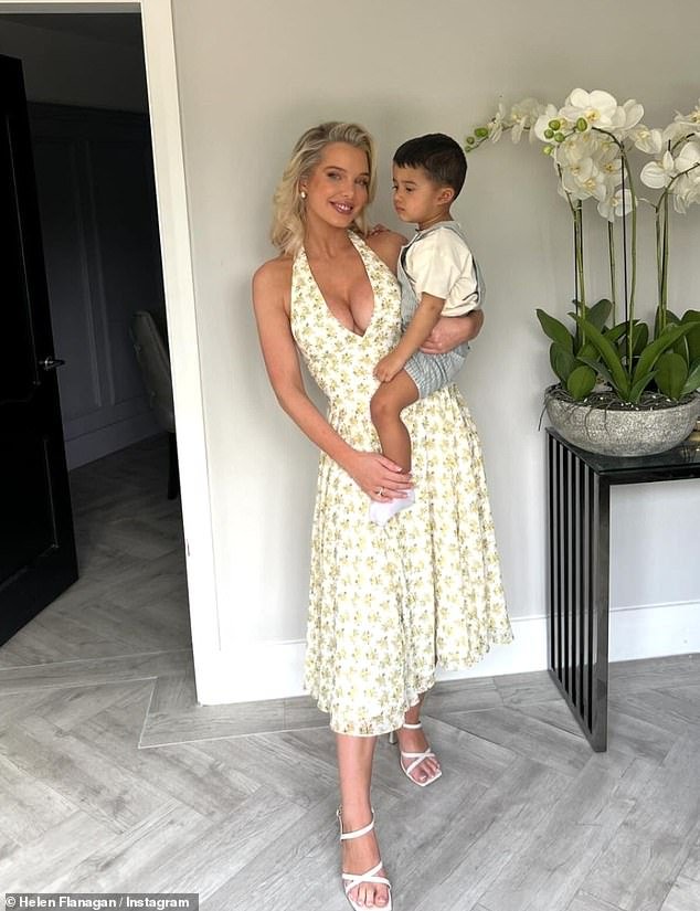 Helen Flanagan stunned in a floral midi dress on Sunday as she celebrated the Easter holidays with her children and family