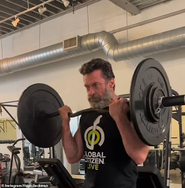 Hugh Jackman has shown off his massive biceps as he shared a video of himself getting back into shape to become the iconic superhero Wolverine once again