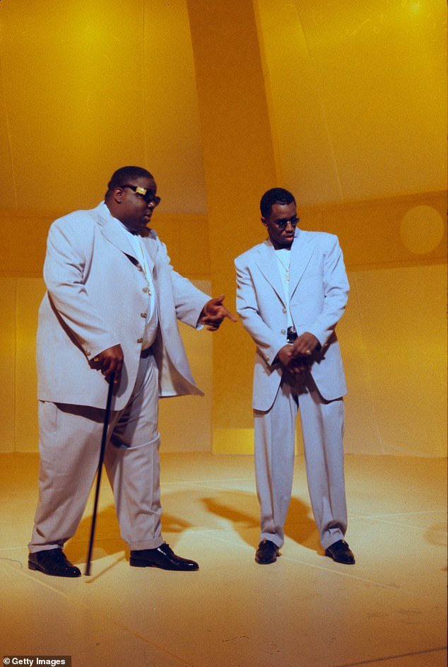 In 2006, 50 Cent released The Bomb, which seemed to suggest that Diddy had inside information about the 1997 murder of Biggie Smalls. Pictured: Biggie and Diddy, February 1997