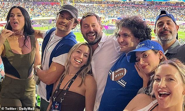 Sam Bankman-Fried pictured at the 2022 Super Bowl with singer Katy Perry (far left), actor Orlando Bloom, actress Kate Hudson (far right) and Hollywood agent turned investor Michael Kives