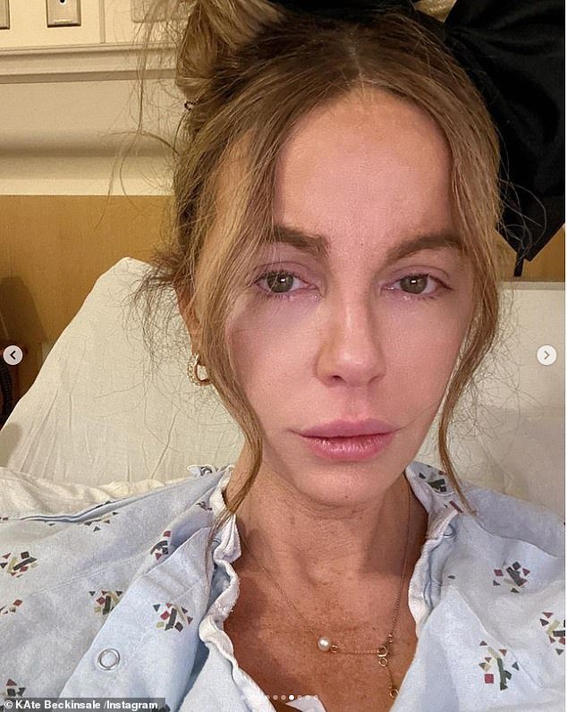 The actress, 50, is in hospital for undisclosed reasons and during her stay at the medical center she has been visited by her pet Mylf and cat Willow.
