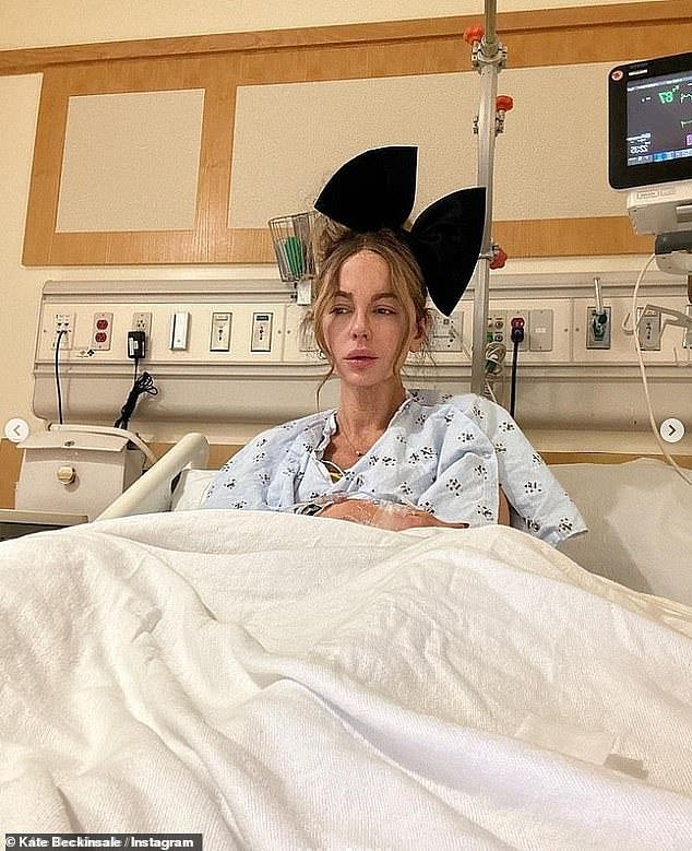 Kate Beckinsale sparked concern again as she shared selfies from a hospital bed on Saturday evening