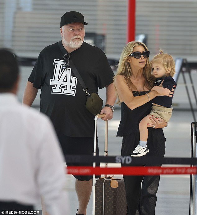 Kyle Sandilands headed out for an Easter weekend on Saturday with his wife Tegan Kynaston and their son Otto