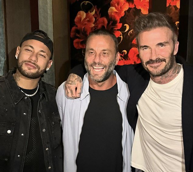Neymar was out with David Beckham in Miami at a steakhouse on Wednesday evening