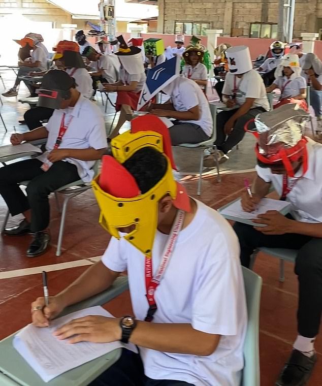 Almost all 70 students participated, designed their own headgear and wore it during their exam on March 19.
