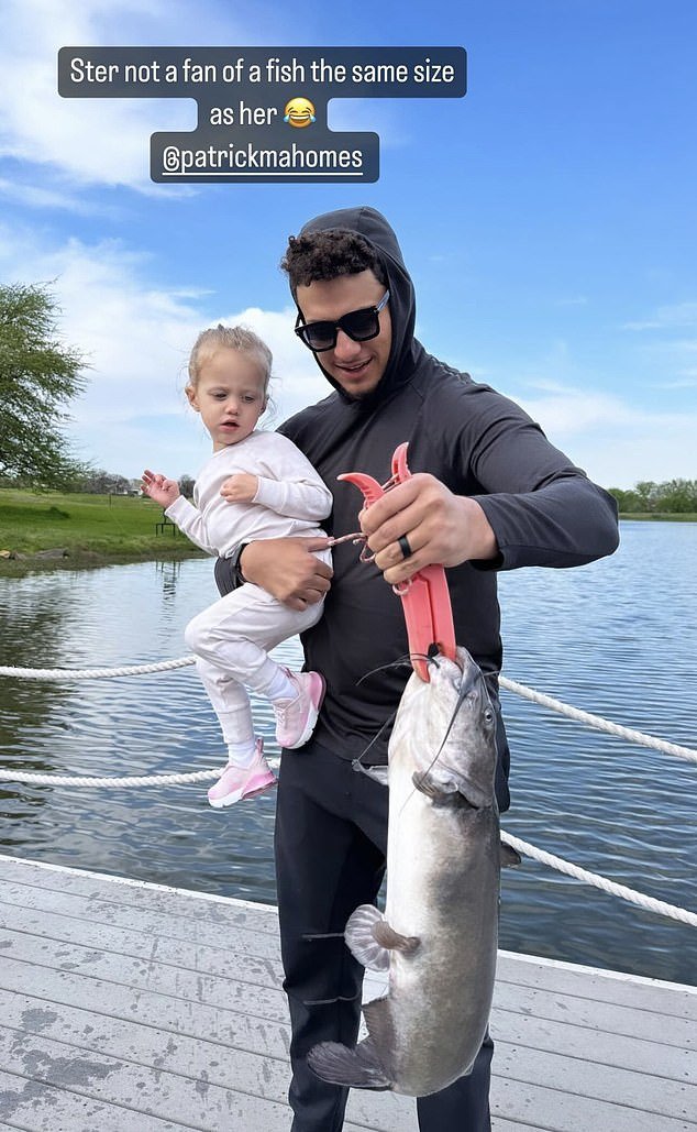 Patrick Mahomes caught a huge catfish - not that his daughter Sterling was that impressed